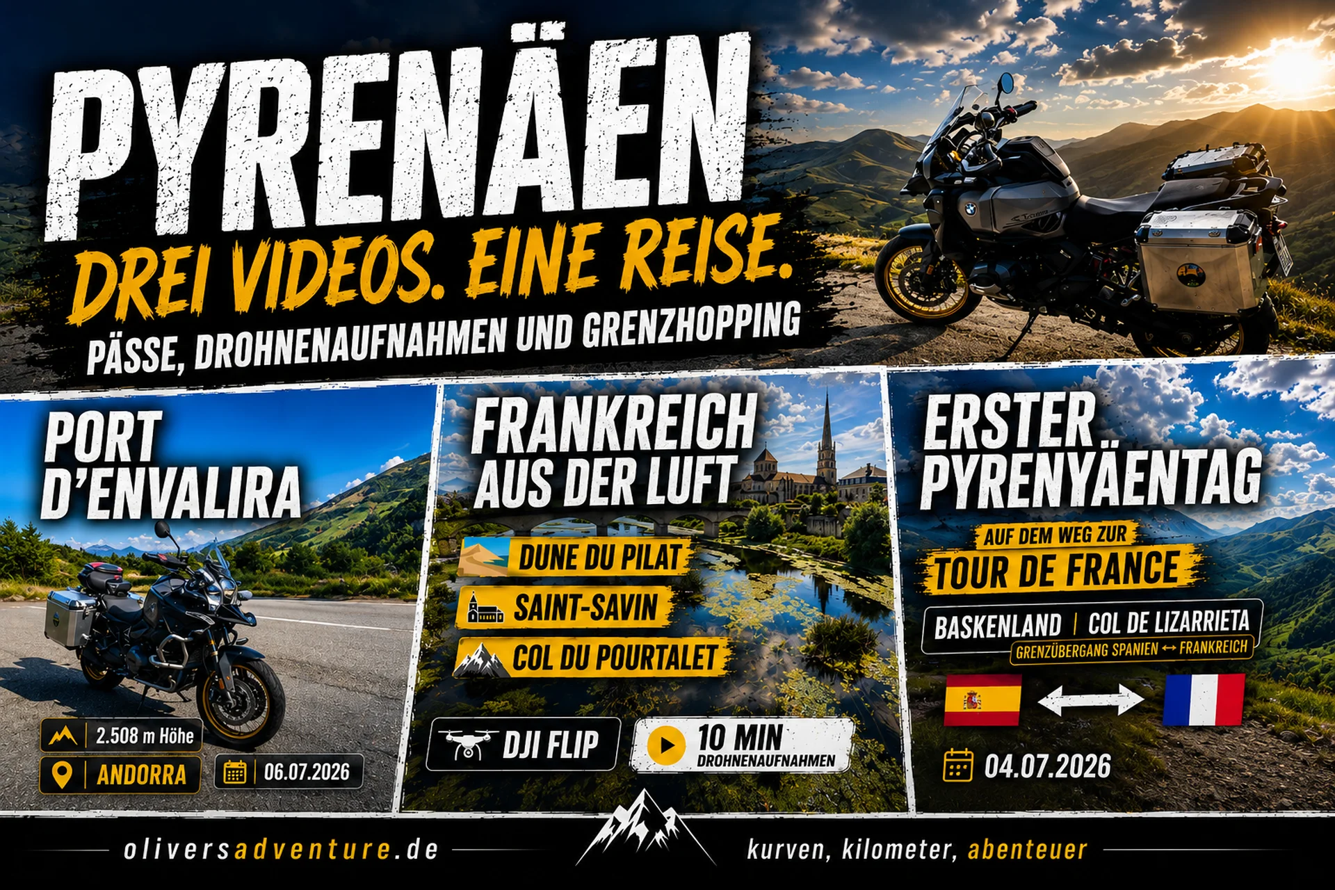 Pyrenäen mit dem Motorrad: Pässe, Drohnenaufnahmen und Grenzhopping
