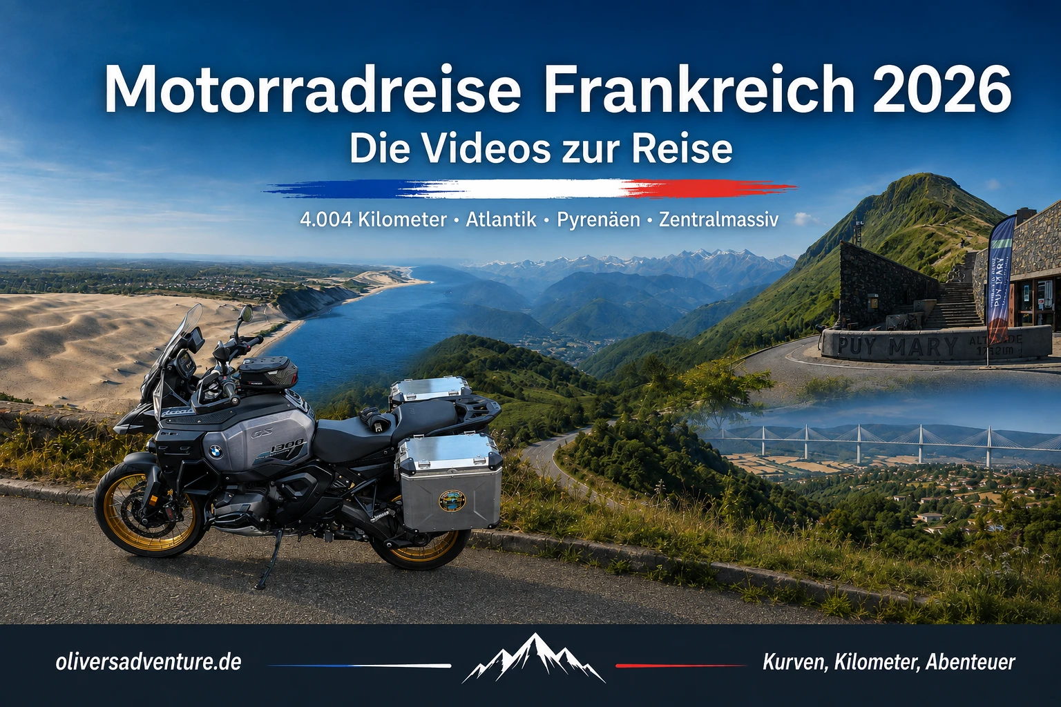 Motorradreise Frankreich 2026 mit BMW R 1300 GS Adventure zwischen Atlantik, Pyrenäen und Zentralmassiv